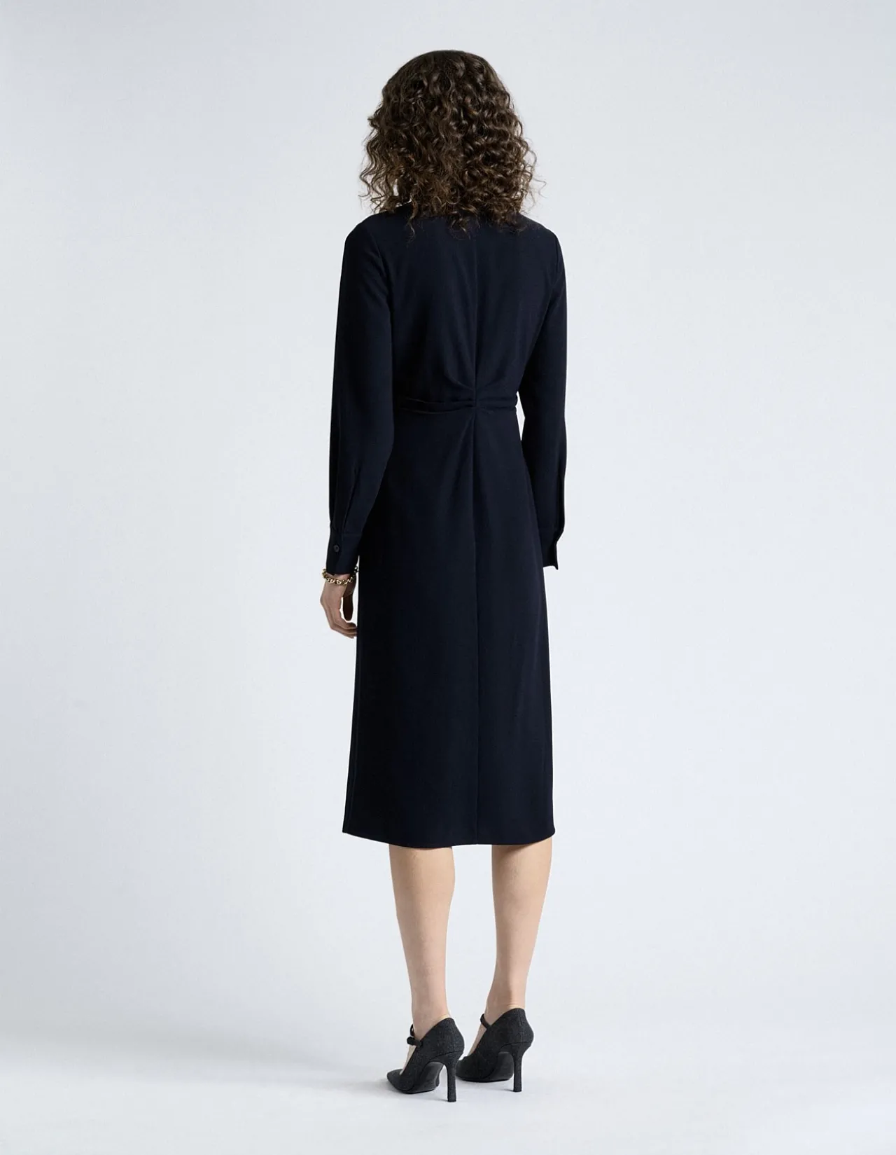 DARK INK CREPE RUCHED SHIRT DRESS