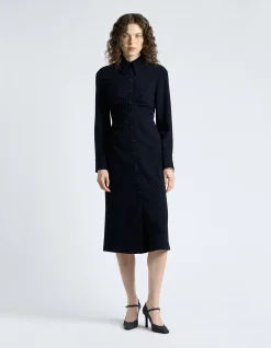 DARK INK CREPE RUCHED SHIRT DRESS