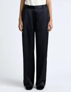 DARK INK MATTE SATIN VISCOSE WIDE LEG PANT