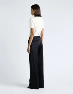 DARK INK MATTE SATIN VISCOSE WIDE LEG PANT
