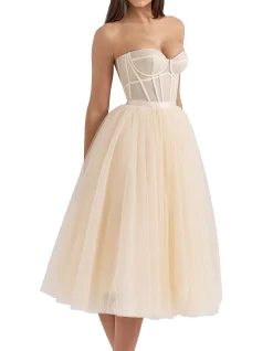 Darling Vintage Cream Tulle Midi Dress