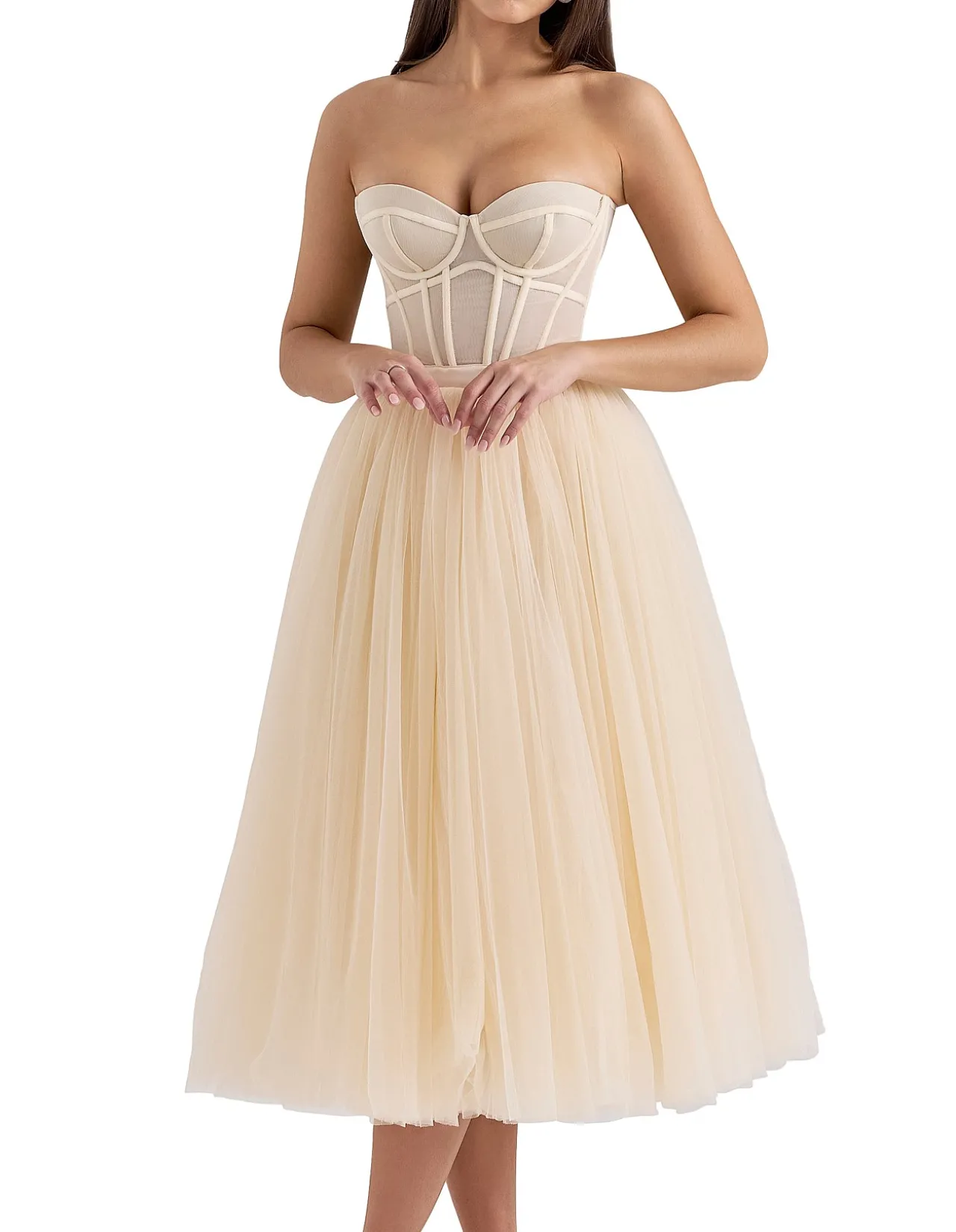 Darling Vintage Cream Tulle Midi Dress