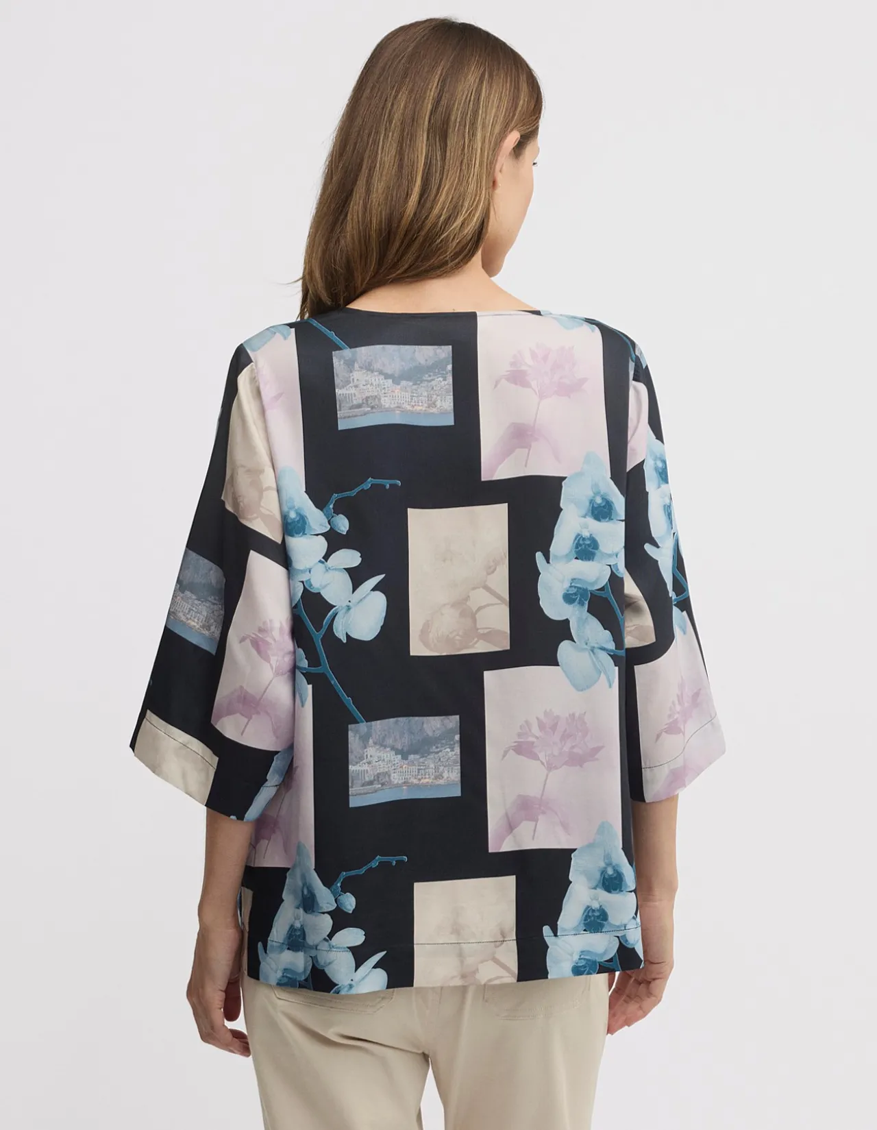 DECOUPAGE 3/4 SLEEVE BLOUSE TOP