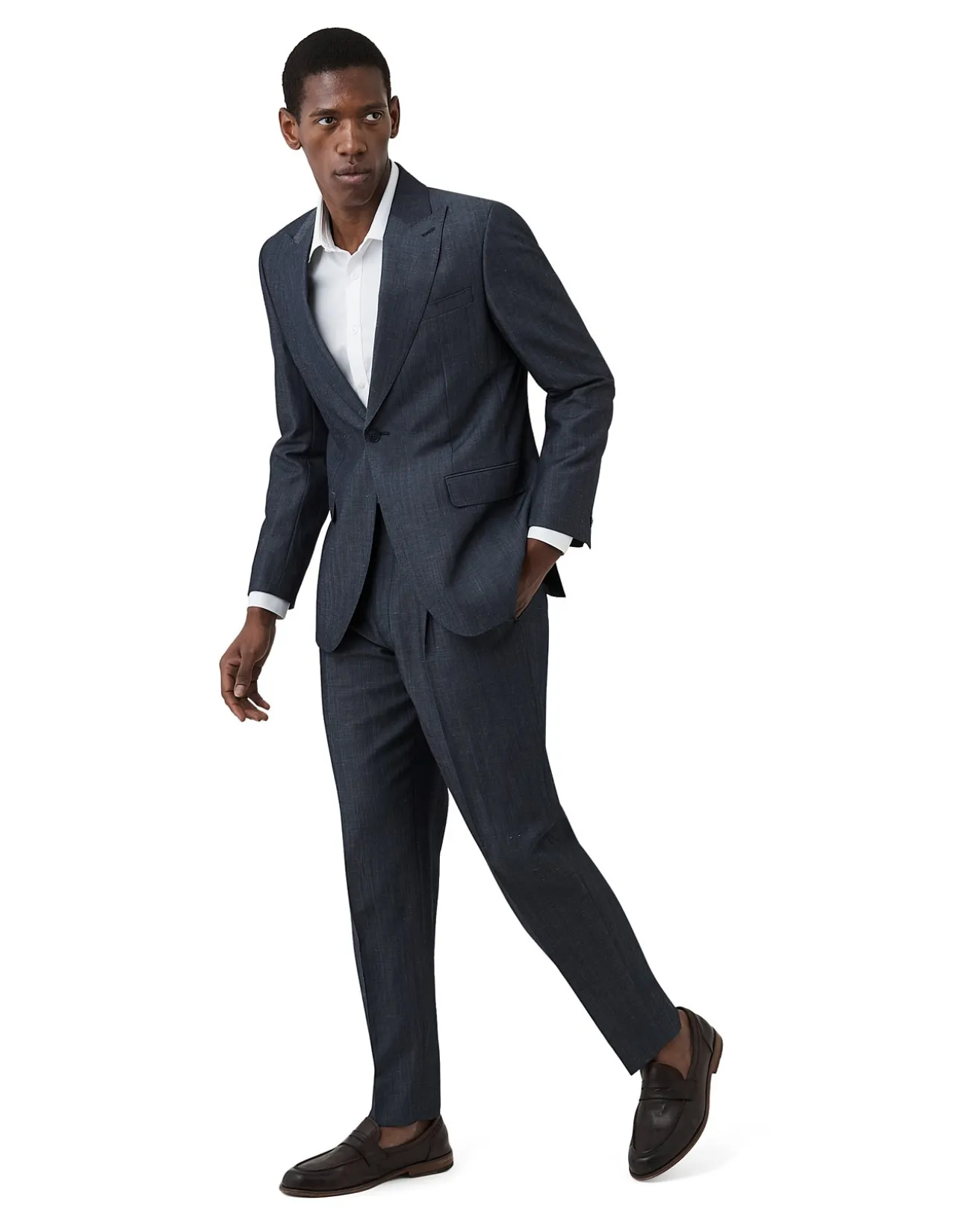 DENIM LOOK PEAK LAPEL JACKET