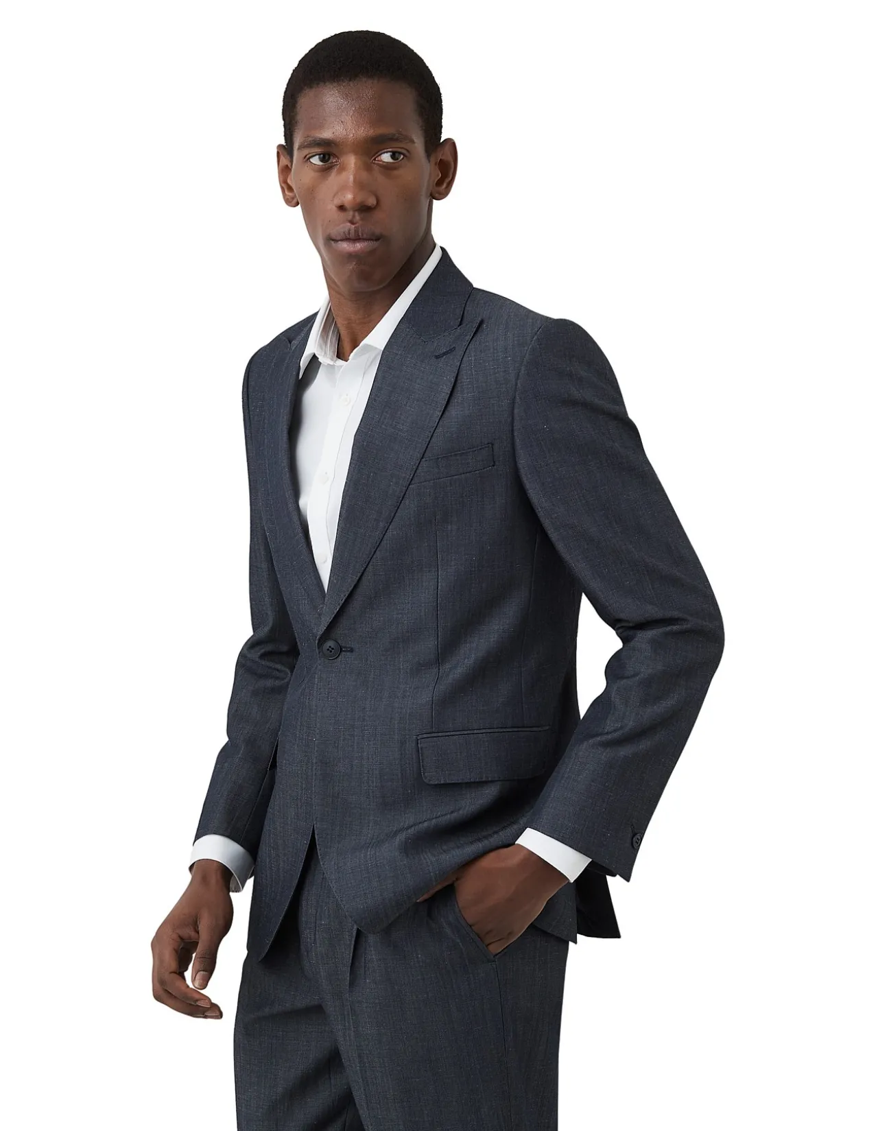 DENIM LOOK PEAK LAPEL JACKET
