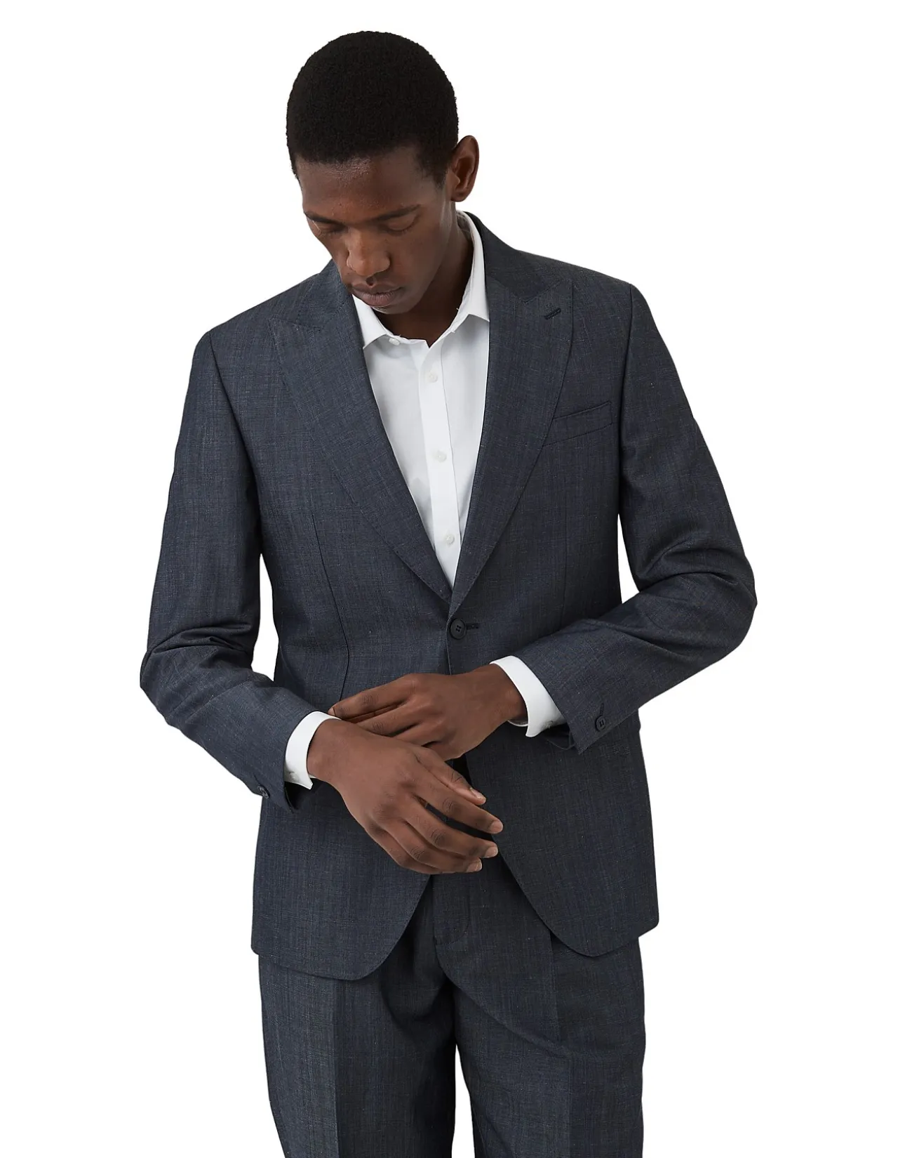 DENIM LOOK PEAK LAPEL JACKET