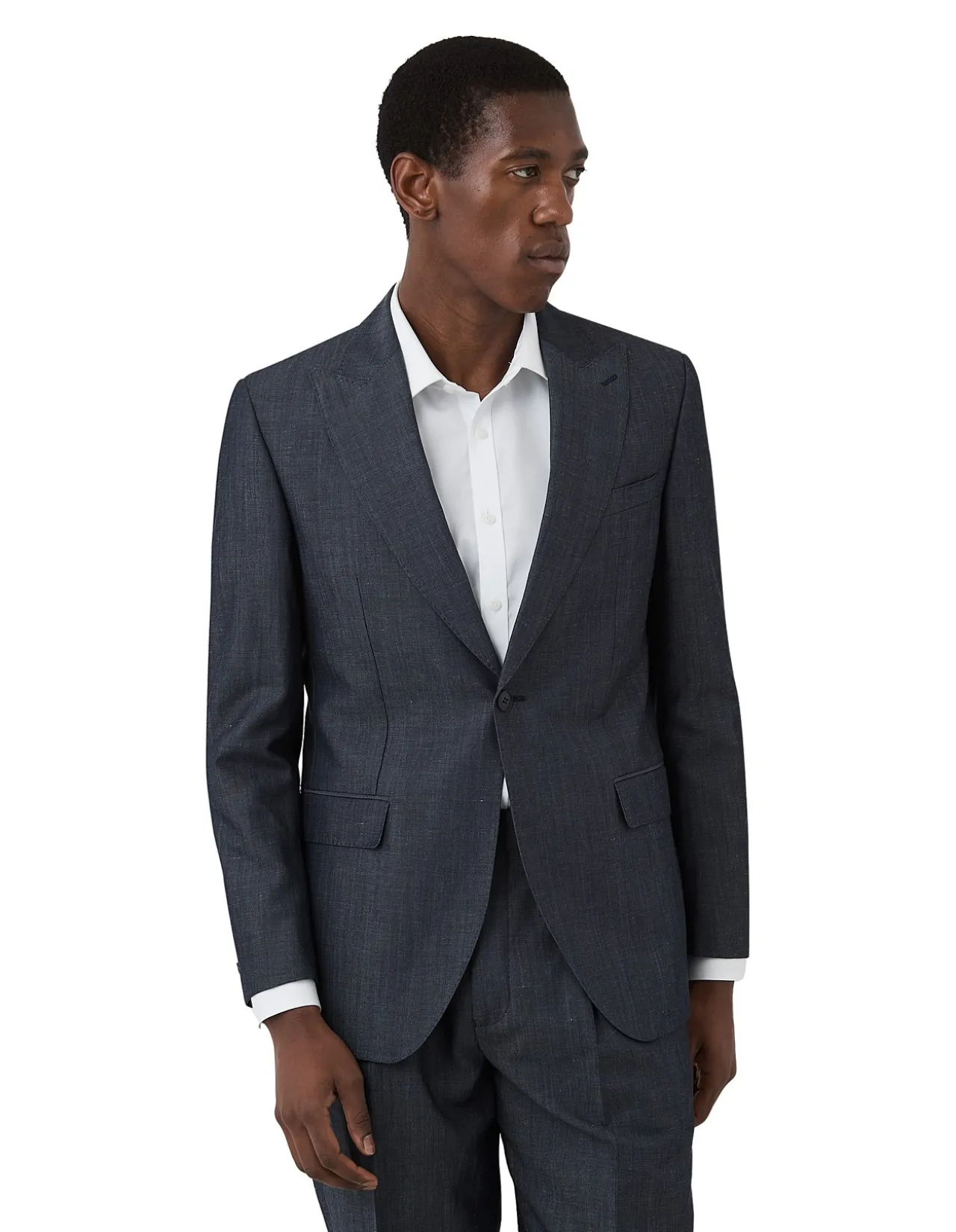 DENIM LOOK PEAK LAPEL JACKET