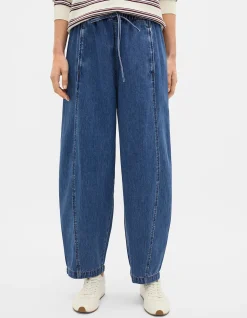 Denim Barrel Leg Elastic Waist Jogger Pant