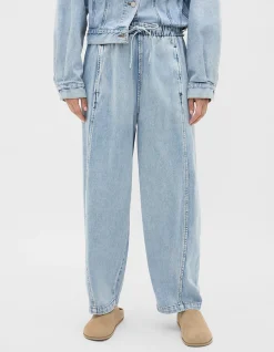 Denim Barrel Leg Elastic Waist Jogger Pant