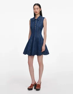 DENIM BRODERIE MINI DRESS