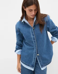 DENIM CONCEALED PLACKET SHIRT