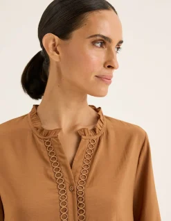 Destiny Shirt with Frill Trim and Circular Lace in Scarlet