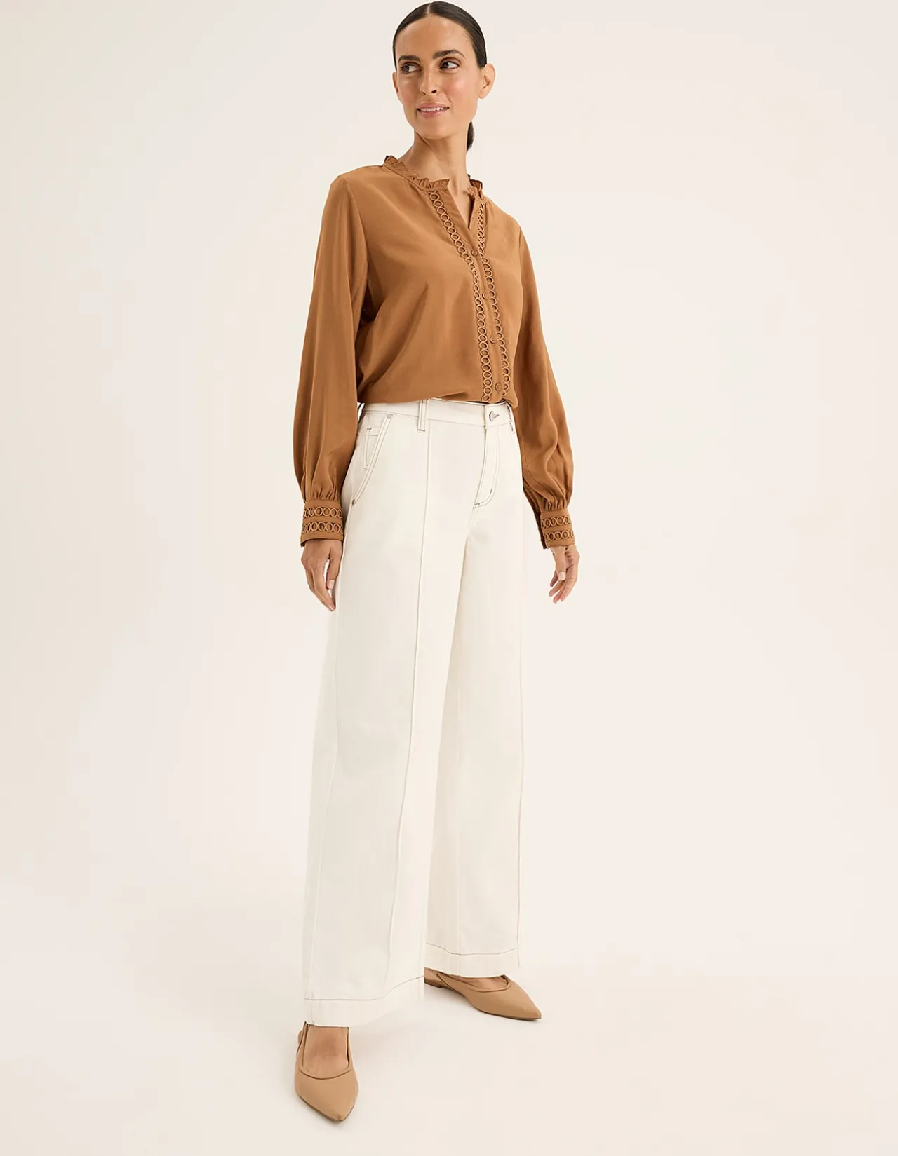 Destiny Shirt with Frill Trim and Circular Lace in Scarlet