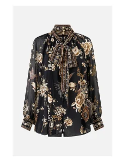 DETACHABLE PUSSY BOW RAGLAN BLOUSE