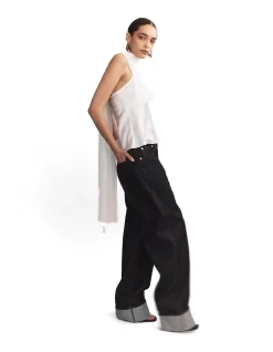 Dione Raw Indigo Barrel Leg Fold Up Jeans