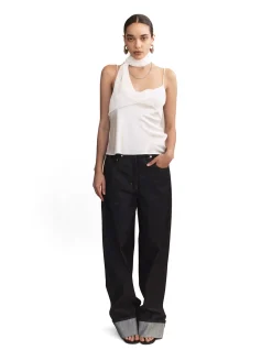 Dione Raw Indigo Barrel Leg Fold Up Jeans