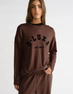 D-Luxe Curved Hem Long Sleeve Logo Top