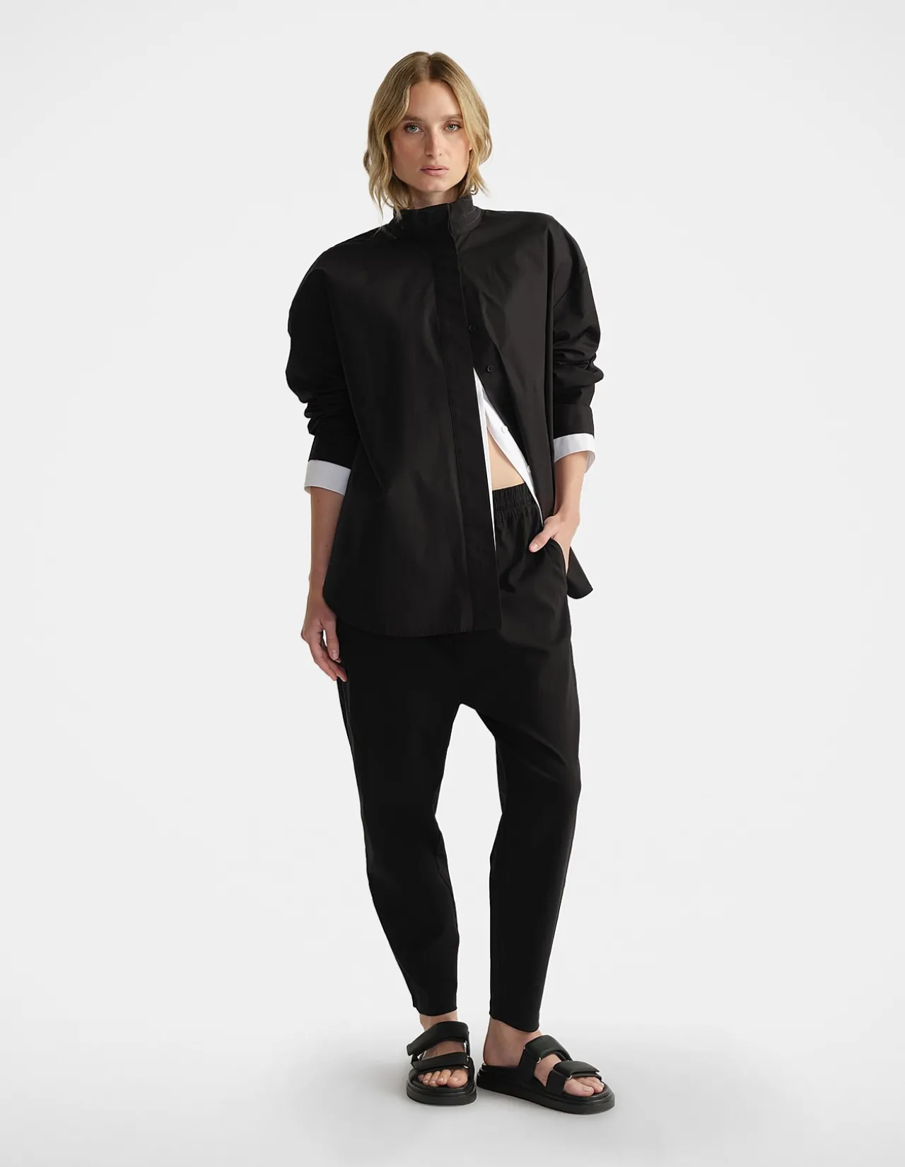 D-Luxe Oversized Funnel Neck Cotton Shirt