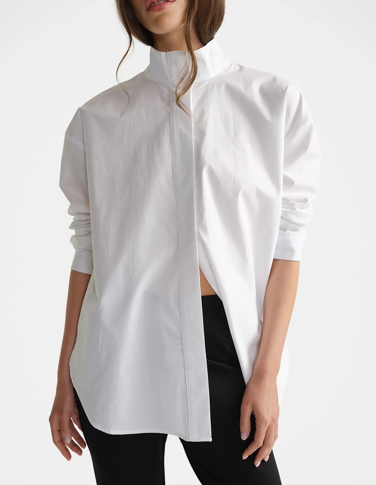 D-Luxe Oversized Funnel Neck Cotton Shirt