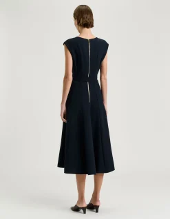 DOUBLE WEAVE SCOOP NECK MIDI DRESS