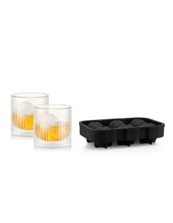 DOURO BAR SET DOUBLE WALL WHISKEY 300ML GLASSES & ICE BALL TRAY