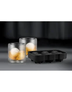 DOURO BAR SET DOUBLE WALL WHISKEY 300ML GLASSES & ICE BALL TRAY