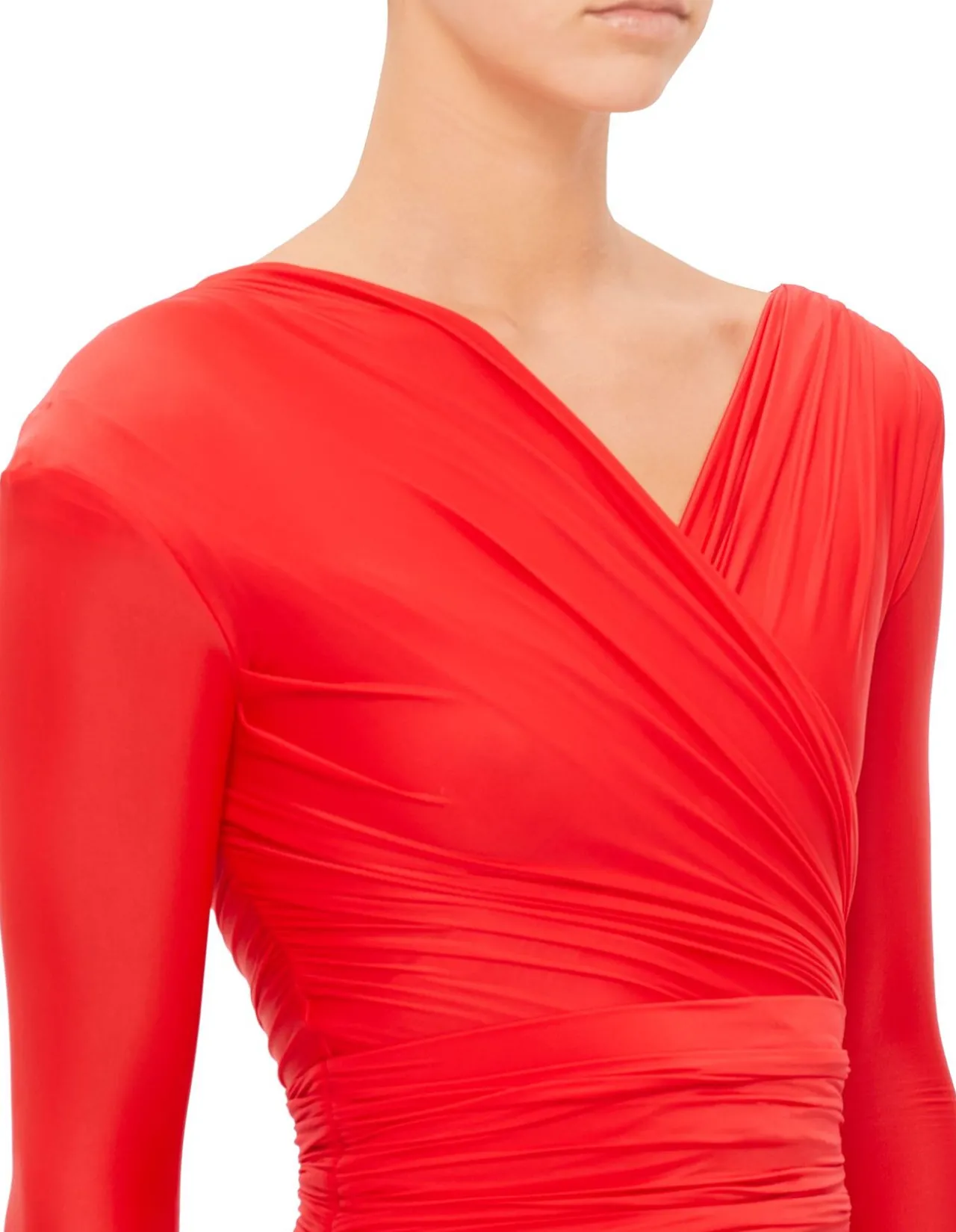 Draped V-Neck Ruched Mini Dress Red