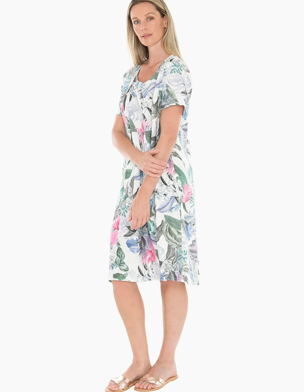 Dusk Jungle Gathered Waist Linen Blend Dress