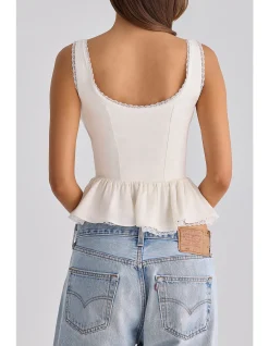 EFFIE'LACE TRIM BUTTON DOWN TOP