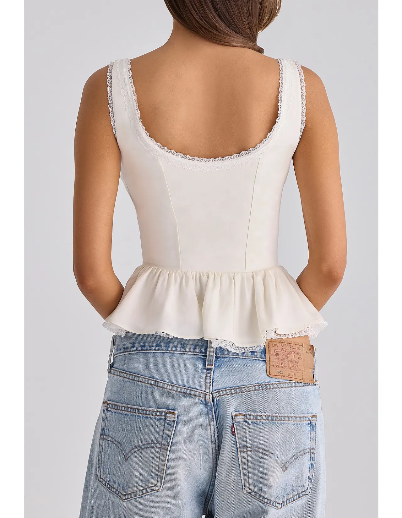 EFFIE'LACE TRIM BUTTON DOWN TOP
