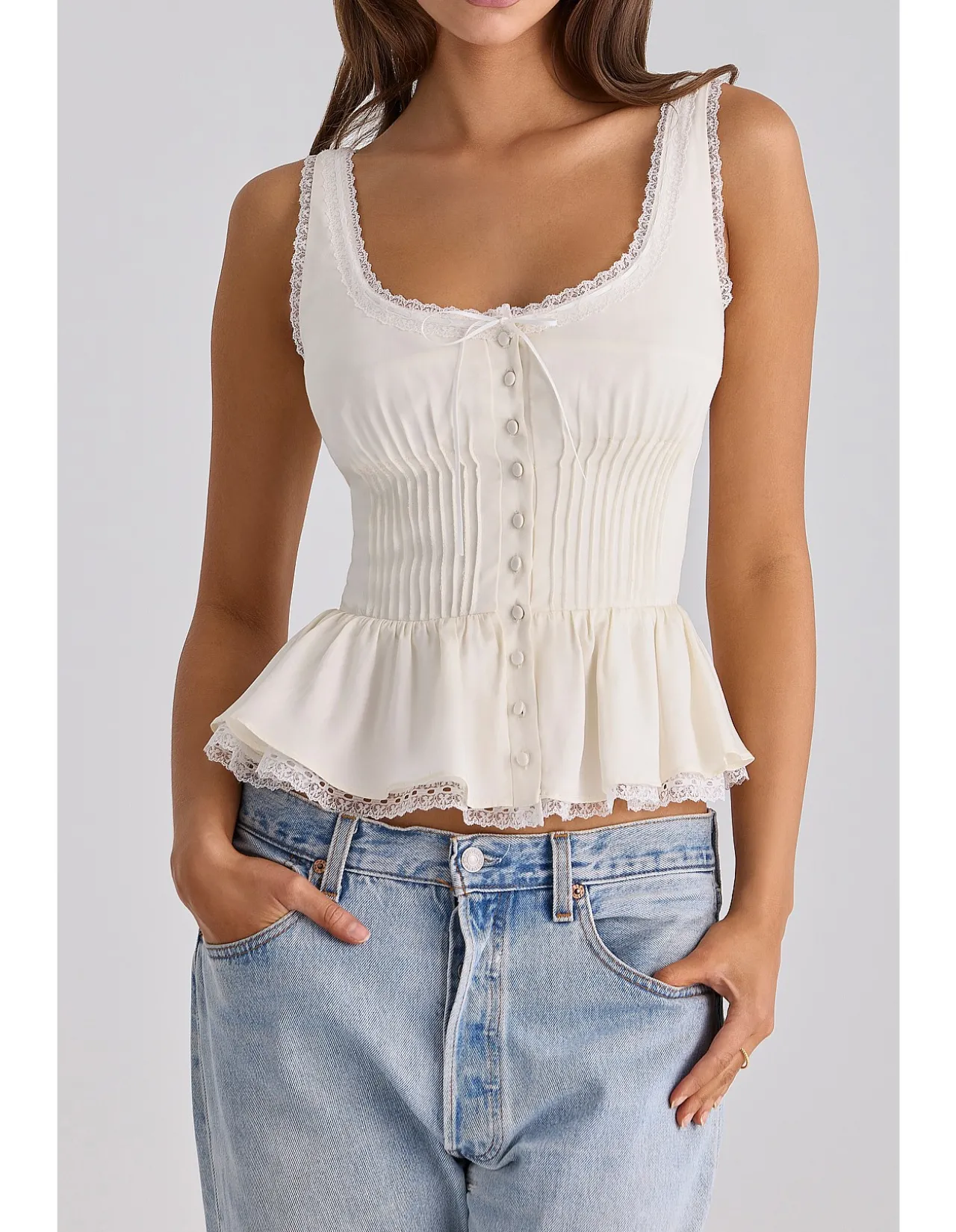 EFFIE'LACE TRIM BUTTON DOWN TOP