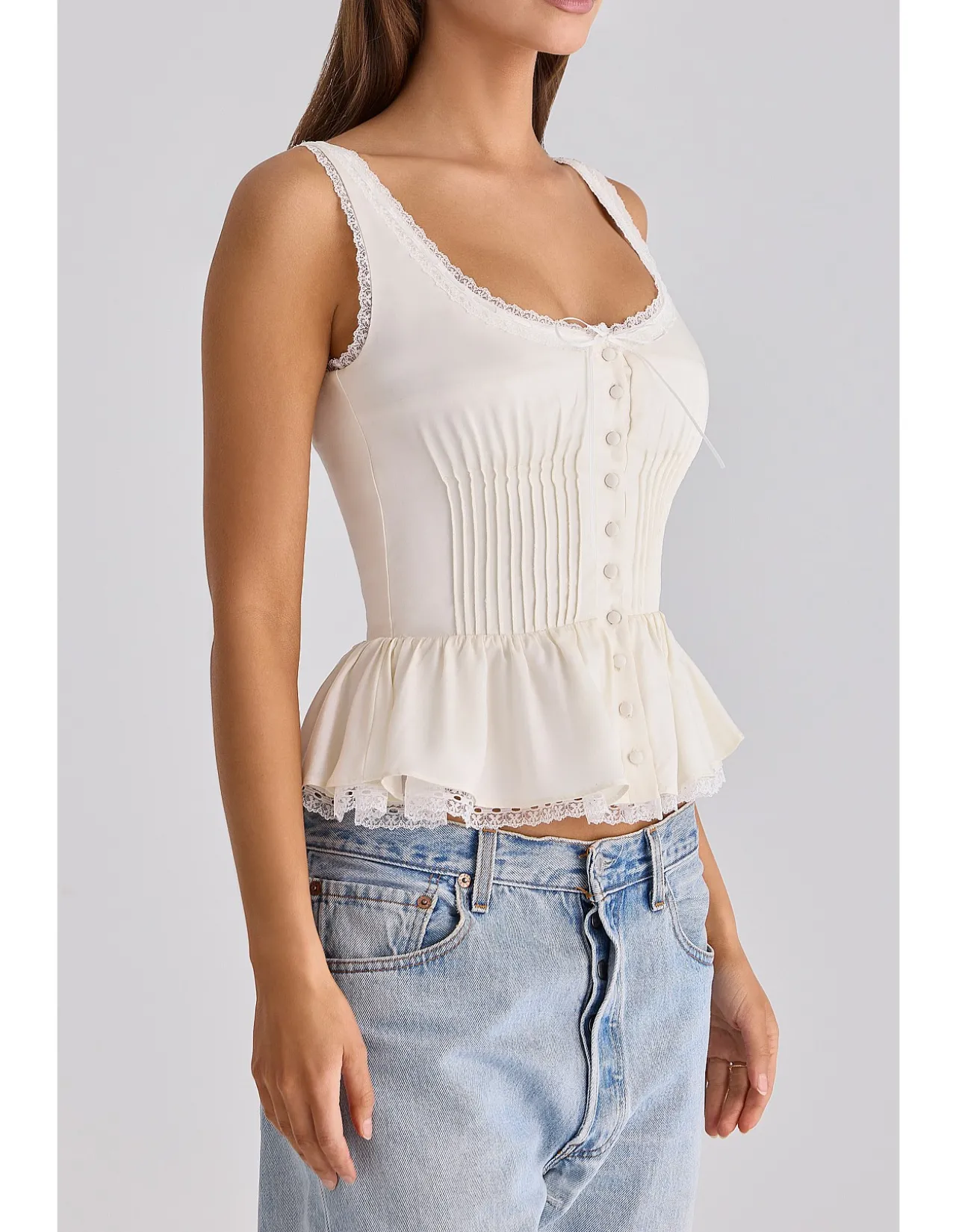 EFFIE'LACE TRIM BUTTON DOWN TOP