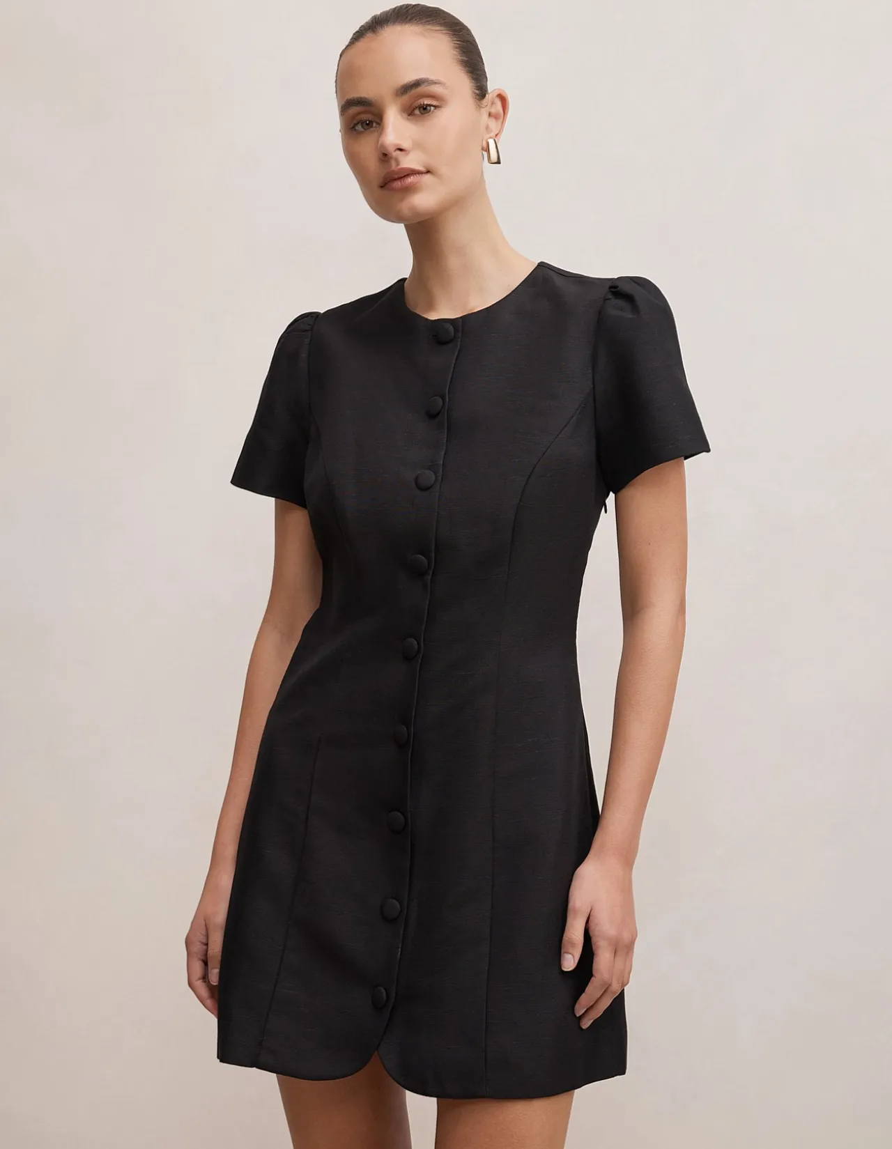 ELINDA BUTTON UP LINEN MINI DRESS