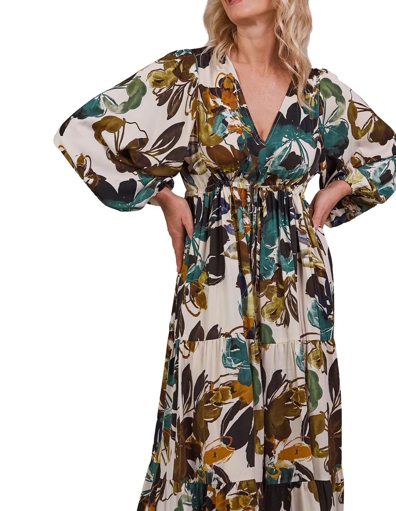 Elsie Tiered Floral V Neck Maxi Dress