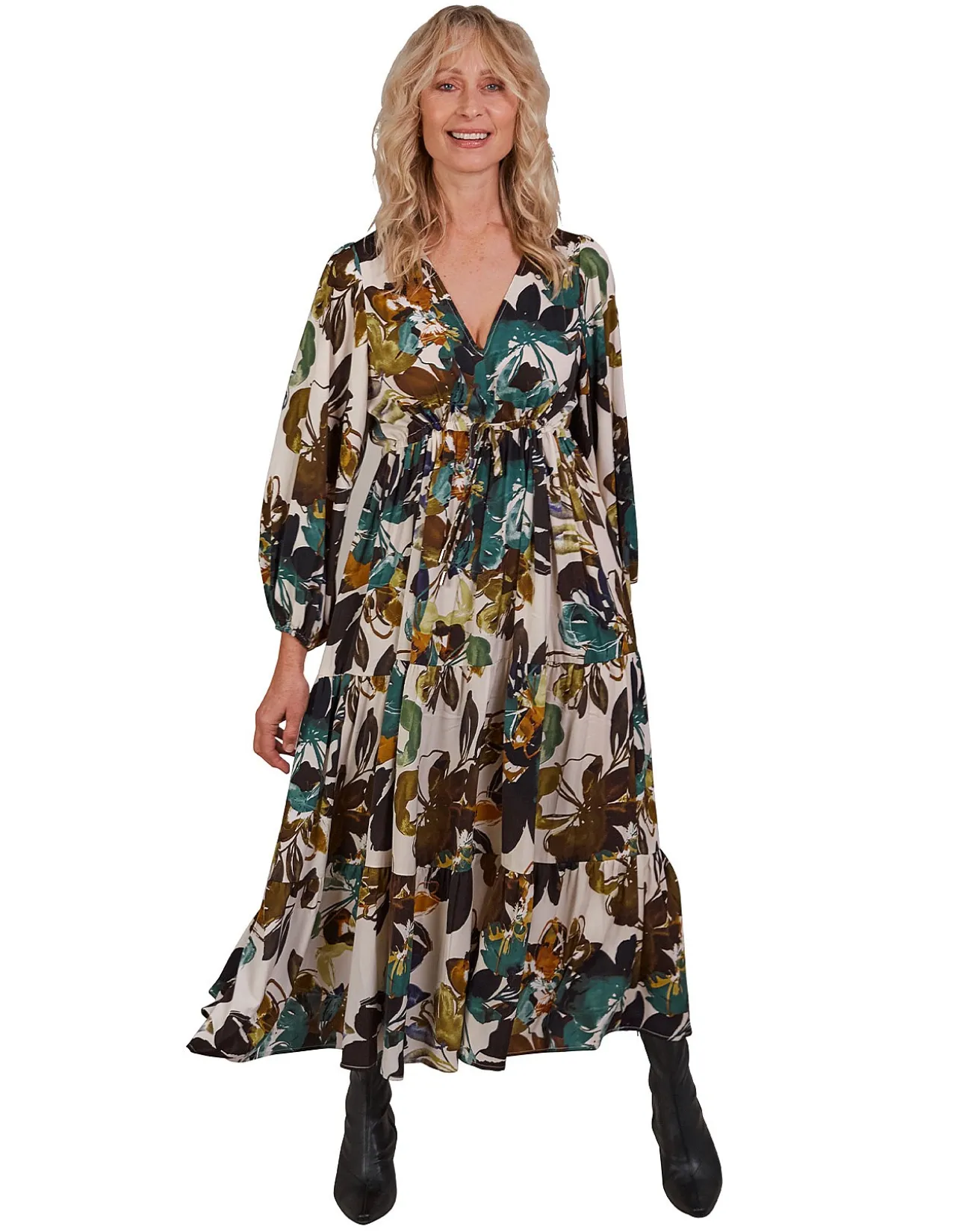Elsie Tiered Floral V Neck Maxi Dress