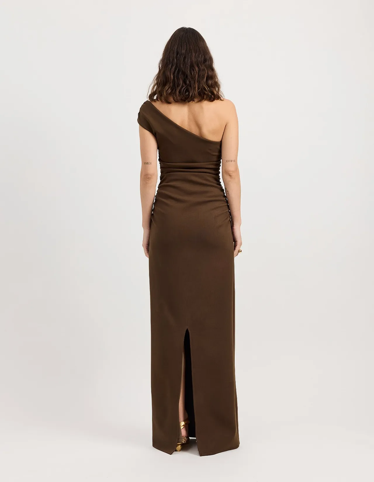 Emery Chocolate One Shoulder Maxi Dress