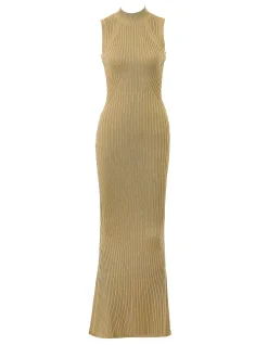 Emmie Gold Metallic Ribbed Maxi Dress