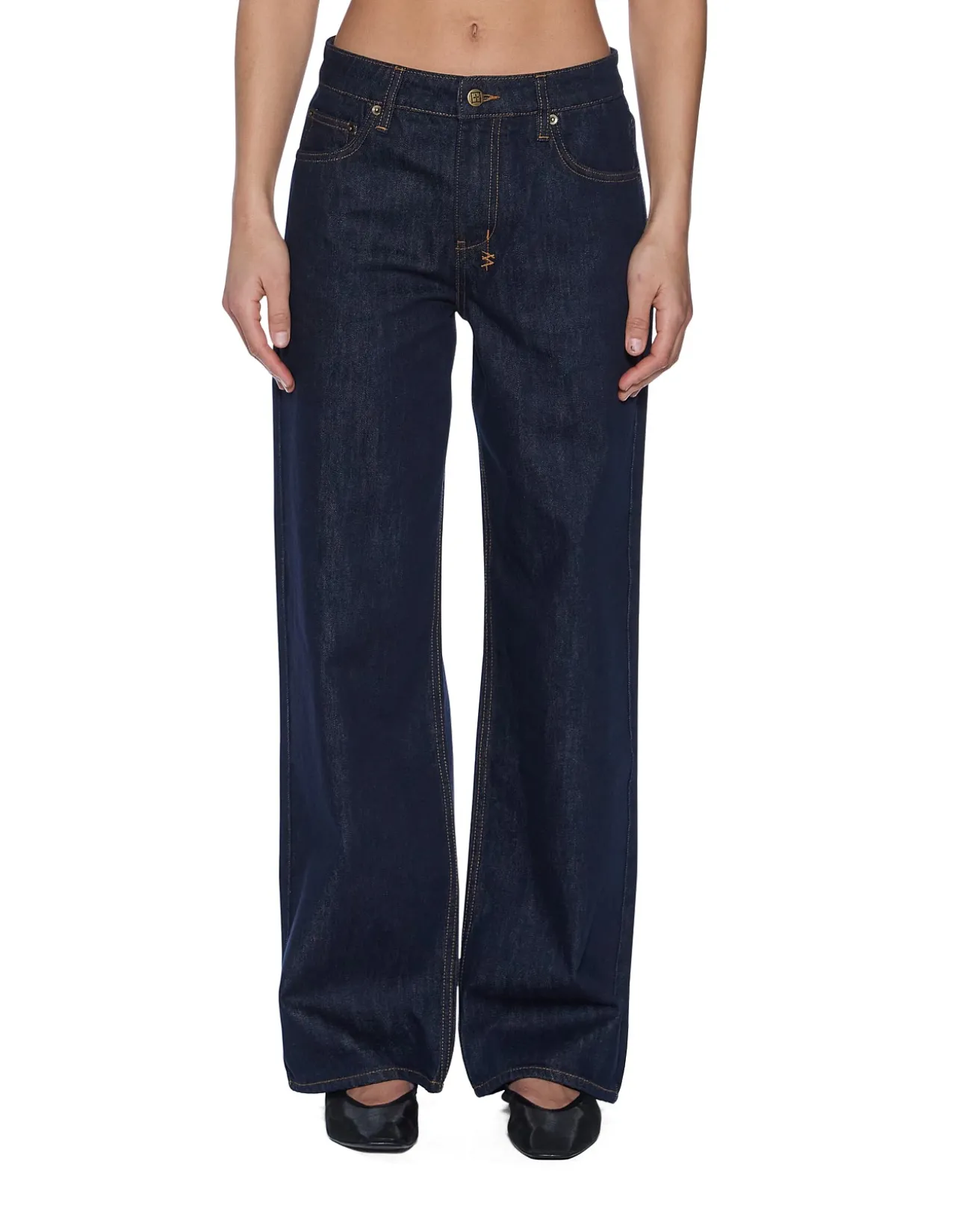 Empire Mid Rise Wide Leg Denim Jeans