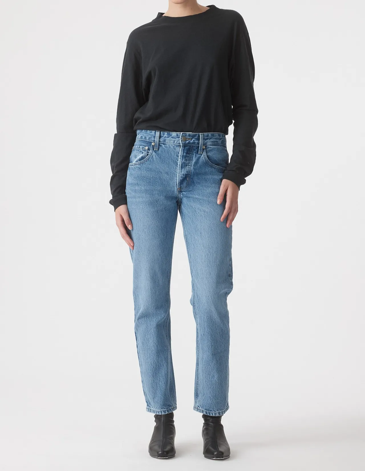 Erica Mid Rise Straight Leg Denim Jean