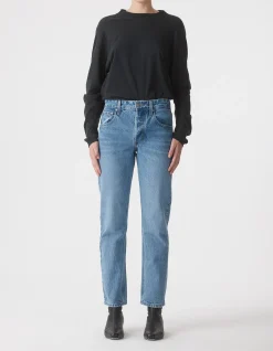 Erica Mid Rise Straight Leg Denim Jean