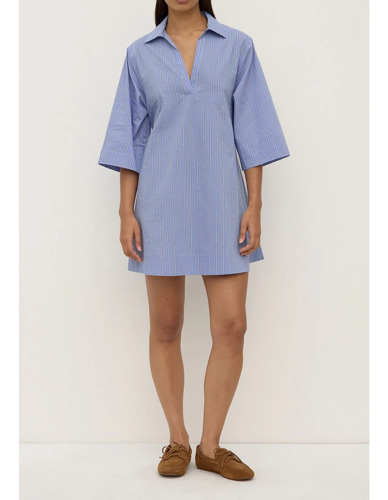 Erina Stripe Mini Shirt Dress Blue/White Stripe