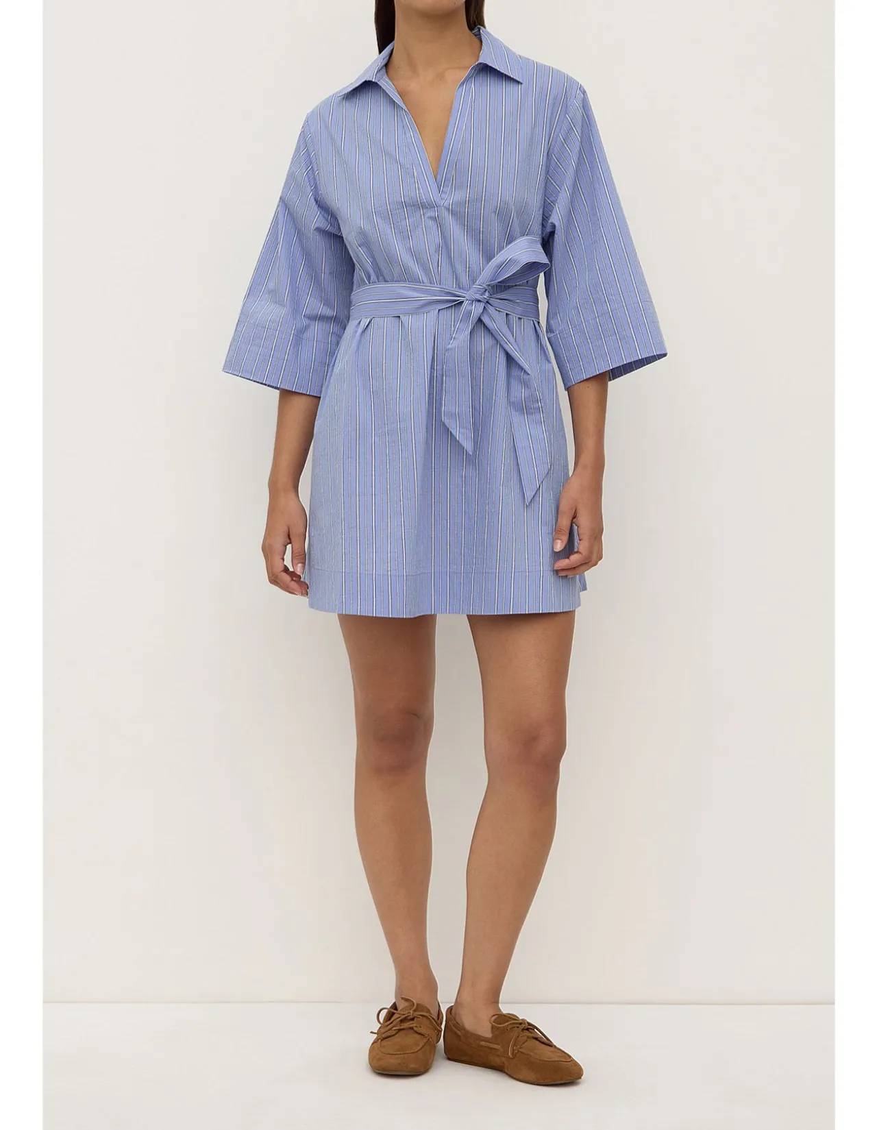 Erina Stripe Mini Shirt Dress Blue/White Stripe