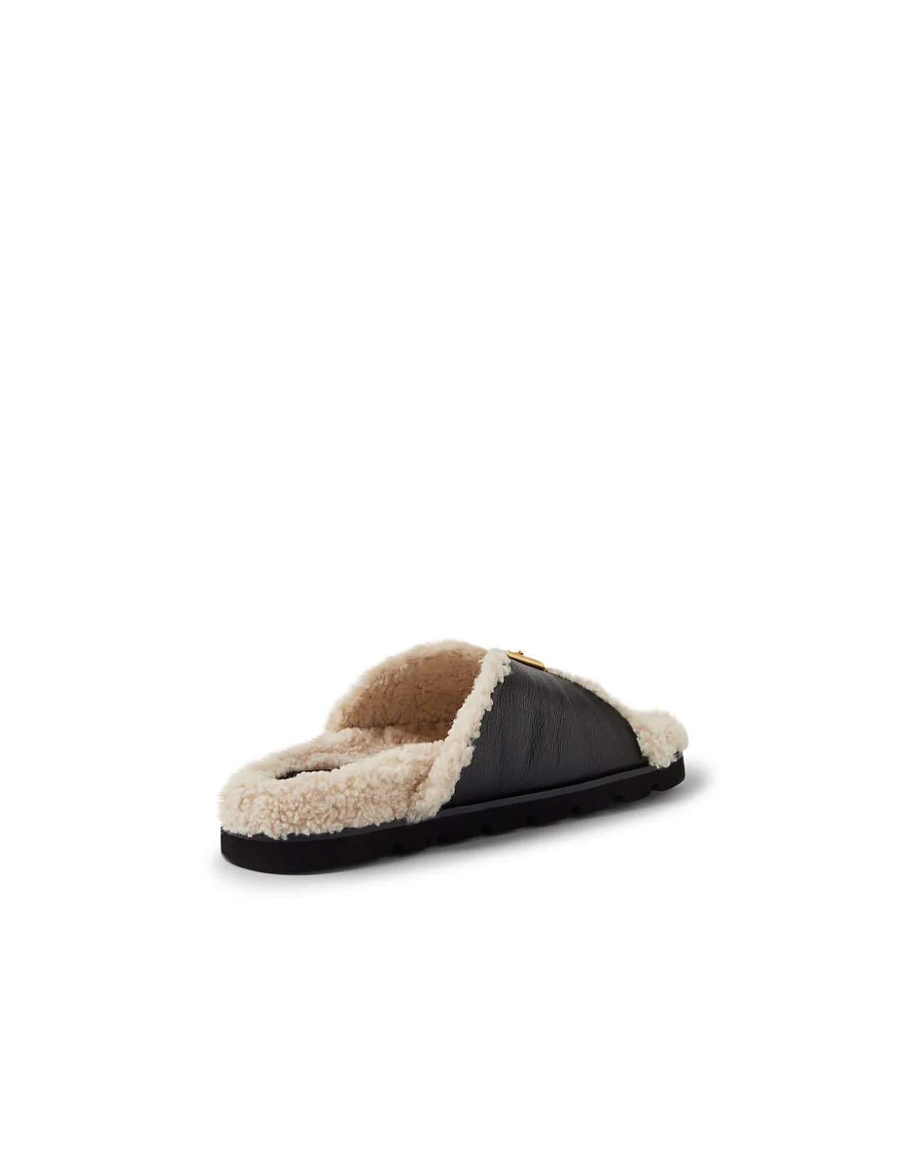 Esme Black Cream Leather-Shearling Slides