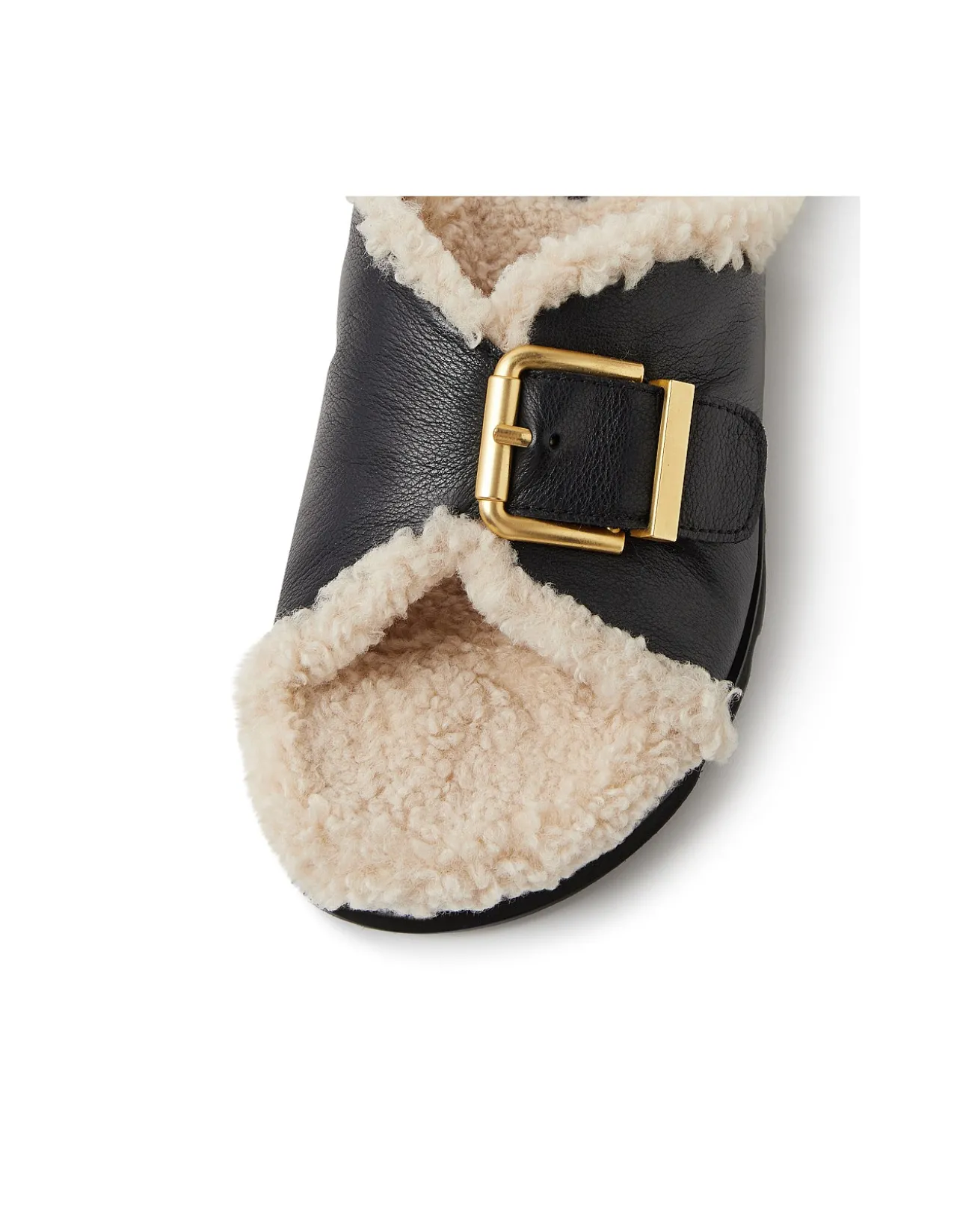 Esme Black Cream Leather-Shearling Slides