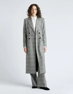 EUROPEAN HOUNDSTOOTH CHECK DOUBLE BREASTED COAT