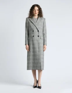 EUROPEAN HOUNDSTOOTH CHECK DOUBLE BREASTED COAT