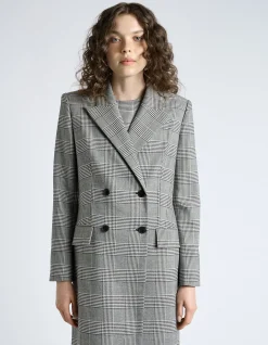 EUROPEAN HOUNDSTOOTH CHECK DOUBLE BREASTED COAT