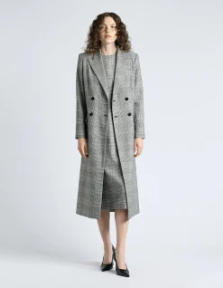 EUROPEAN HOUNDSTOOTH CHECK DOUBLE BREASTED COAT