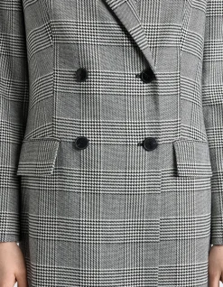 EUROPEAN HOUNDSTOOTH CHECK DOUBLE BREASTED COAT