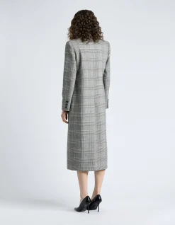 EUROPEAN HOUNDSTOOTH CHECK DOUBLE BREASTED COAT